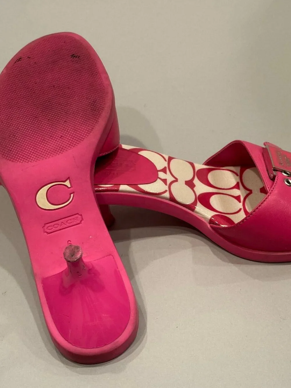Coach Narissa Baby Calf Kitten Heel Slides, size 6 med, color Punch - Picture 2 of 5